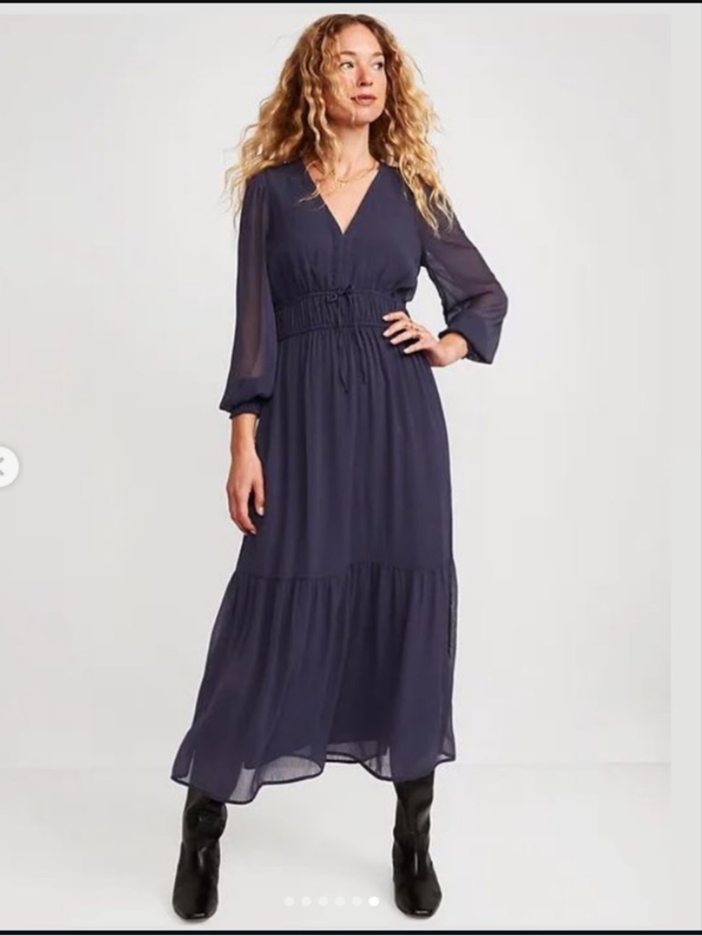 Old Navy Navy V‑Neck Sheer Sleeve Maxi Dress